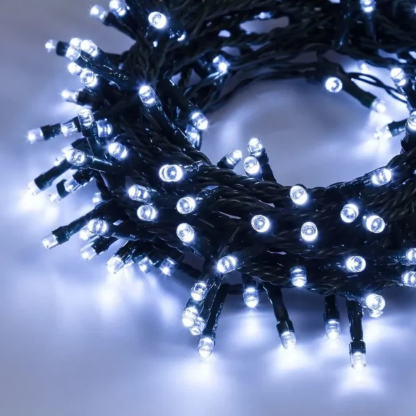 Luces de Navidad LED 200 Bombillos Fijos – Cable Verde – Luz Blanca Fría – Conector Final - Imagen 3