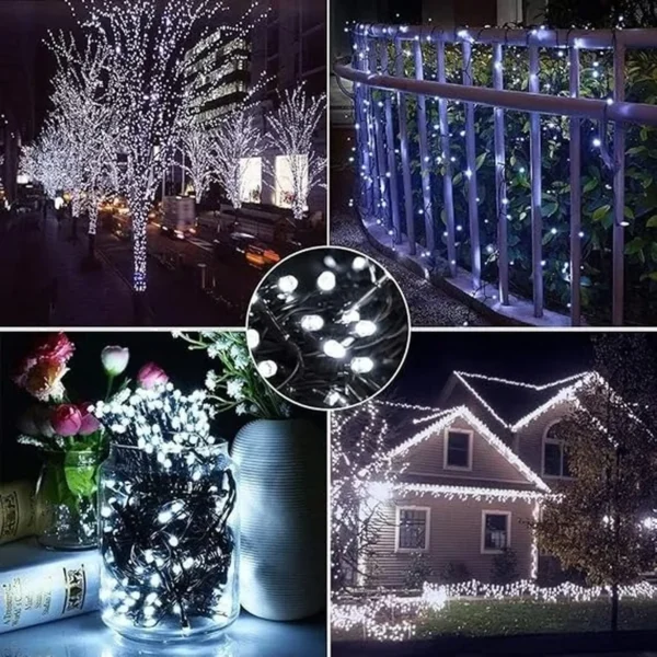 Luces de Navidad LED 200 Bombillos Fijos – Cable Verde – Luz Blanca Fría – Conector Final - Imagen 8