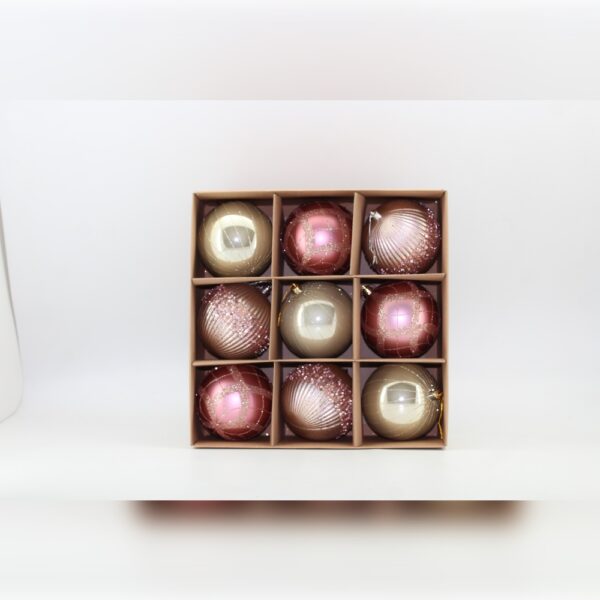 SET X 9 BOLAS PINTADAS 10CM ORO ROSA