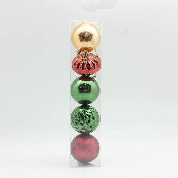 SET X 5 BOLAS ROMBOS VARIADAS ROJO/VERDE/DORADO 8CM
