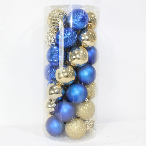 SET X 35 BOLAS MOTIVO B SURTIDAS DORADO/AZUL 8CM