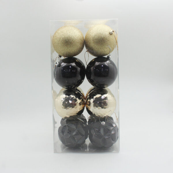 SET X 16 BOLAS MOTIVO SURTIDO A DORADO/NEGRO 10CM